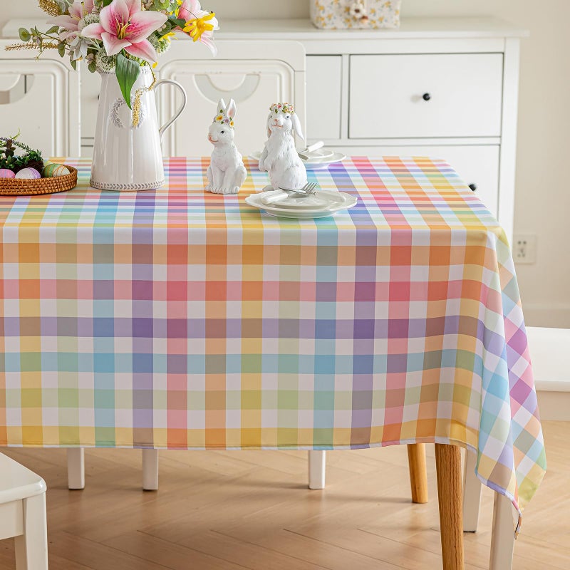 Joyfol Day Spring Easter Checkered Tablecloth, Waterproof Colorful Buffalo Plaid Table Cloths, Washable Square Table Cover for Kitchen Party Dinner Tabletop Decoration (54 X 54 Inch) - Image 1