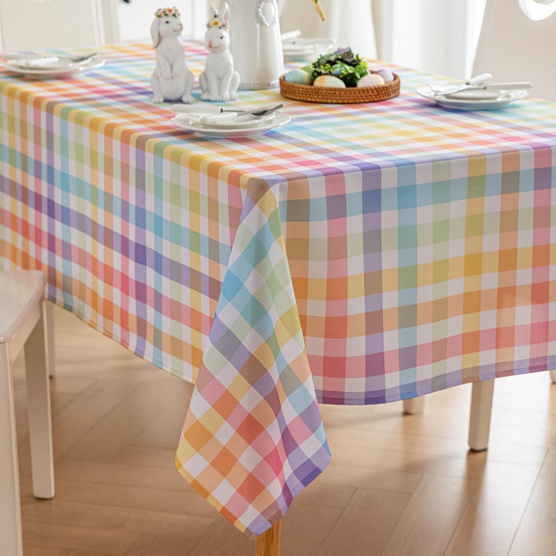 Joyfol Day Spring Easter Checkered Tablecloth, Waterproof Colorful Buffalo Plaid Table Cloths, Washable Square Table Cover for Kitchen Party Dinner Tabletop Decoration (54 X 54 Inch) - Image 2