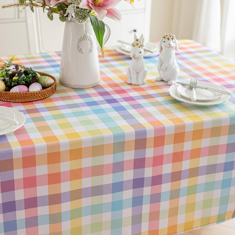 Joyfol Day Spring Easter Checkered Tablecloth, Waterproof Colorful Buffalo Plaid Table Cloths, Washable Square Table Cover for Kitchen Party Dinner Tabletop Decoration (54 X 54 Inch) - Image 3