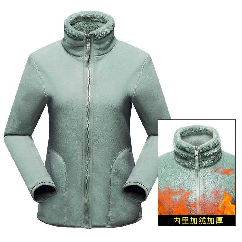 Autumn and winter cardigan couples fleece jacket mens and womens outdoor jacket polar fleece liner double-sided warm jacket Pink + Female - Image 4