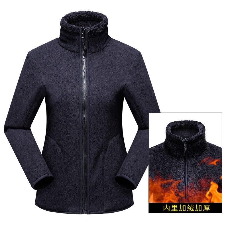 Autumn and winter cardigan couples fleece jacket mens and womens outdoor jacket polar fleece liner double-sided warm jacket Pink + Female - Image 5