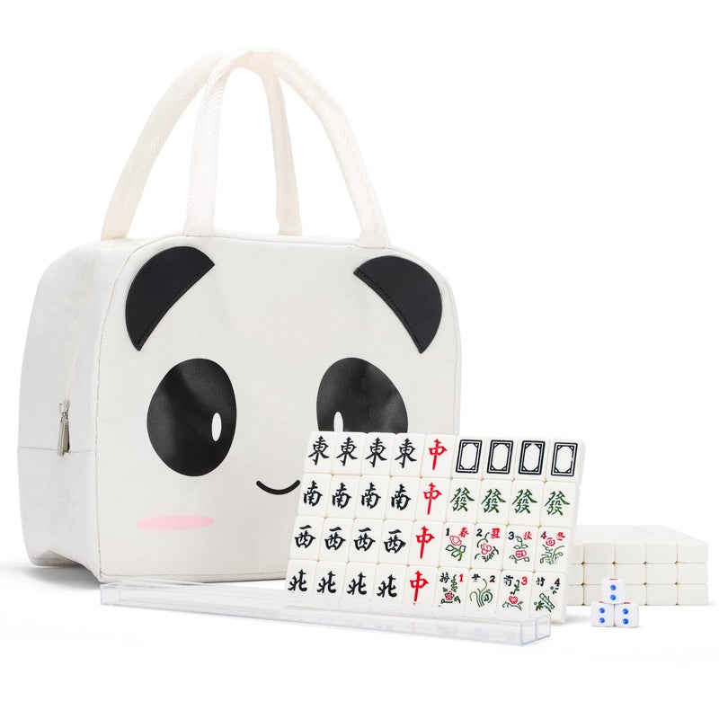 Drizzle 24Mm Travel Mahjong Game Set Mini Panda - 0.9"" Portable 144 Tiles - 4Pcs Racks Melamine Material Mah-Jong Family Leisure Time 2.76 Pounds - ???? - Image 1