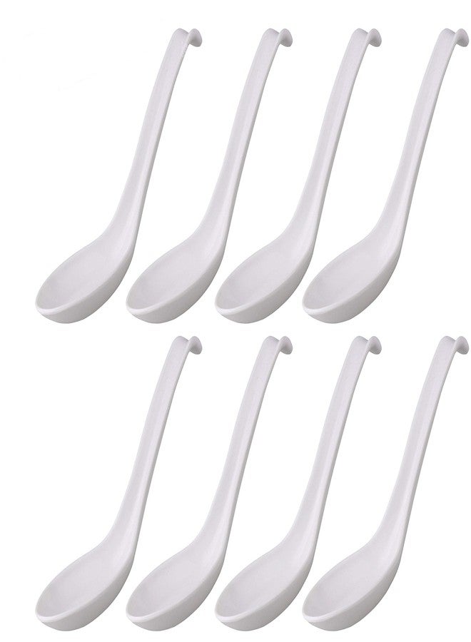 كوميكفس ملاعق شوربة آسيوية من كوميكفس، 8 قطع، ملاعق شوربة يابانية كبيرة، ملعقة شوربة نودلز سوبا، ملعقة شوربة نودلز فو رامين، ملعقة شوربة ونتون صينية، تصميم خطافي (أبيض) - Image 1