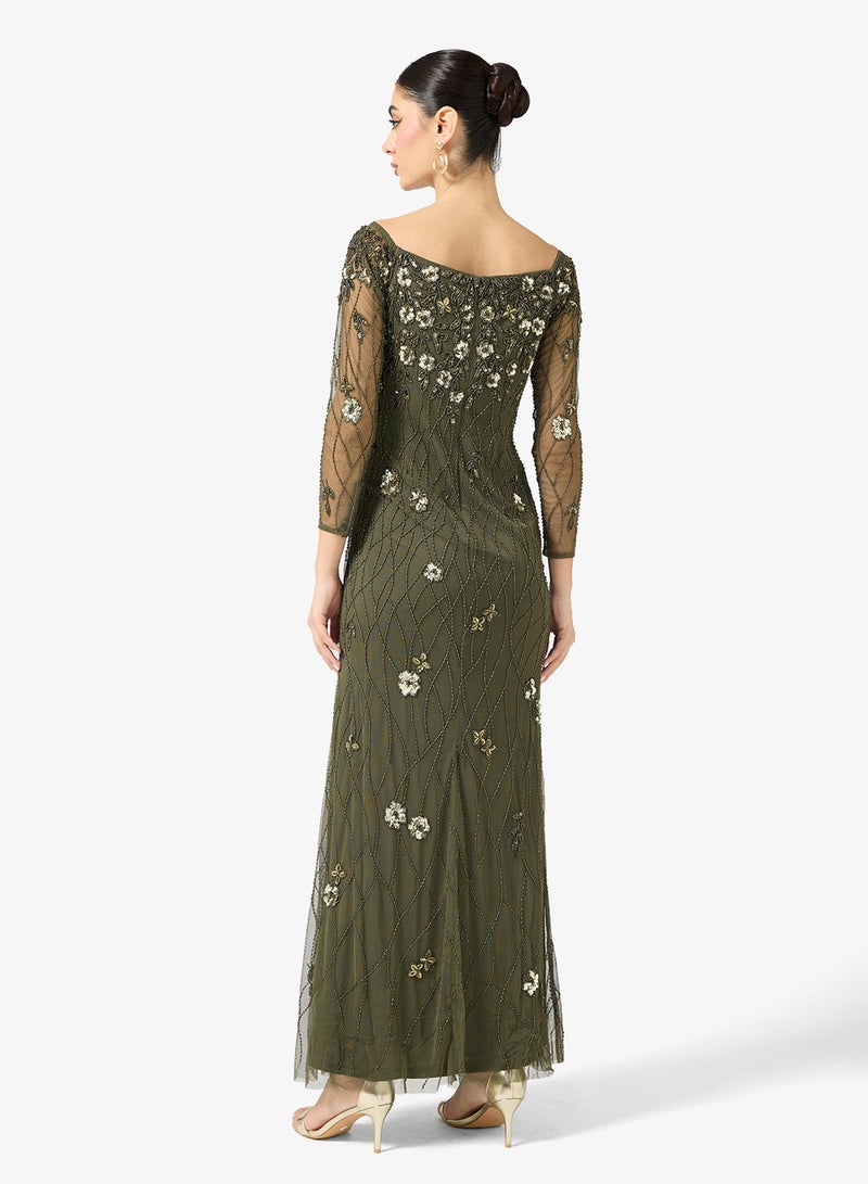 Adrianna Papell Embellished Off Shoulder Maxi Dress - Image 2