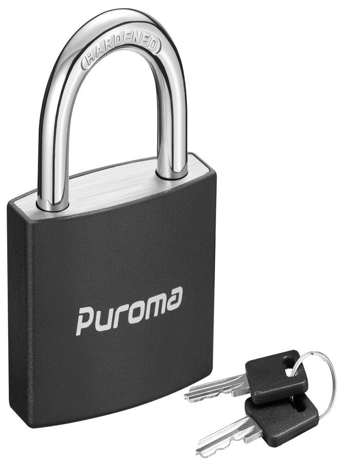 Puroma Lock Keyed Padlock, 1 Pack Aluminum Locks with 2 Keys Alike, 1.1 Inch Locker Lock 43mm Small Padlocks for Gate, Fence, Shed, Toolbox, School Gym Locker (Black) - Image 1