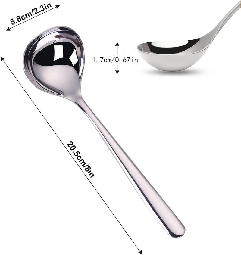 Comicfs 4 عبوة ملعقة صغيرة ملعقة صلصة من الفولاذ المقاوم للصدأ SUS 304 ملعقات تقديم صغيرة ملعقة مرق ملعقة شوربة 8 بوصة (فضي) - Image 2