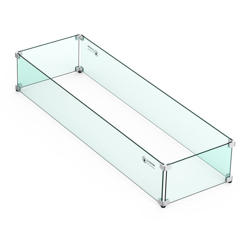 Skyflame Linear Fire Pit Wind Guard  405 x 125 Thick Tempered Glass Firepit ScreenClear Shields for Propane Fire Pit Table