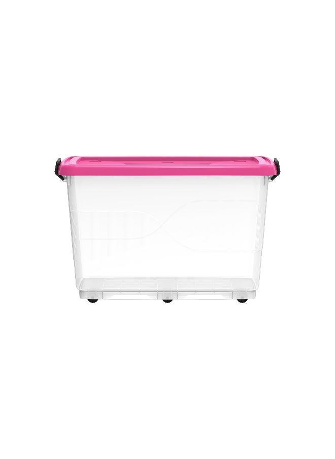 Cosmoplast - 132L Clear Plastic Storage Box With Wheels & Lockable Lid (Pink) - Image 1