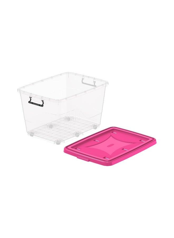 Cosmoplast - 132L Clear Plastic Storage Box With Wheels & Lockable Lid (Pink) - Image 1