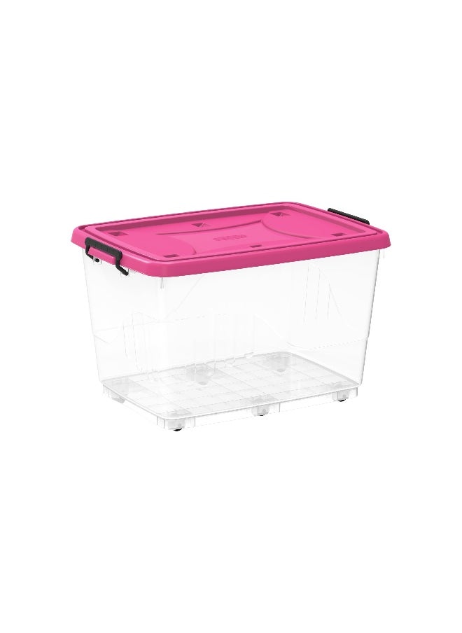 Cosmoplast - 132L Clear Plastic Storage Box With Wheels & Lockable Lid (Pink) - Image 1