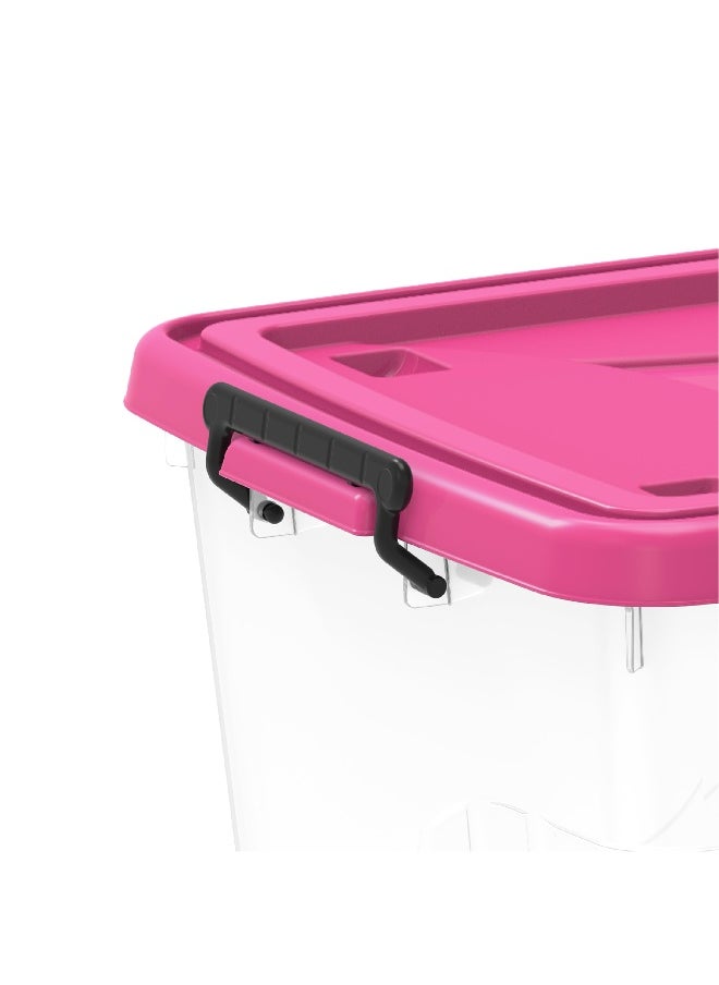 Cosmoplast - 132L Clear Plastic Storage Box With Wheels & Lockable Lid (Pink) - Image 1