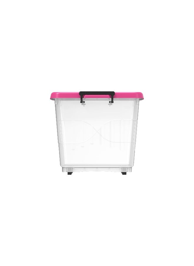 Cosmoplast - 132L Clear Plastic Storage Box With Wheels & Lockable Lid (Pink) - Image 1