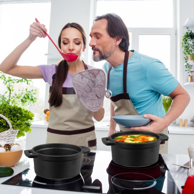 Suttmin 4 Pcs Mini Dutch Oven Small Round Iron Cocotte Black Dutch Oven Pot with Lid and Dual Handles Cast Iron Pot for Stovetop Use Marinate Cook Bake Refrigerate Garlic, Individual Servings(17 oz) - Image 5