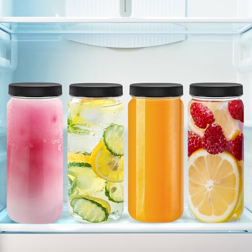 DilaBee 12-Pack 16oz Round Empty Glass Water Bottles - Glass Juice Bottles with Lids for Juicing, Smoothie, Milk & Kombucha - Juice Containers for Fridge, Smoothie Bottle, Clear Water Bottle BPA-Free - Image 5
