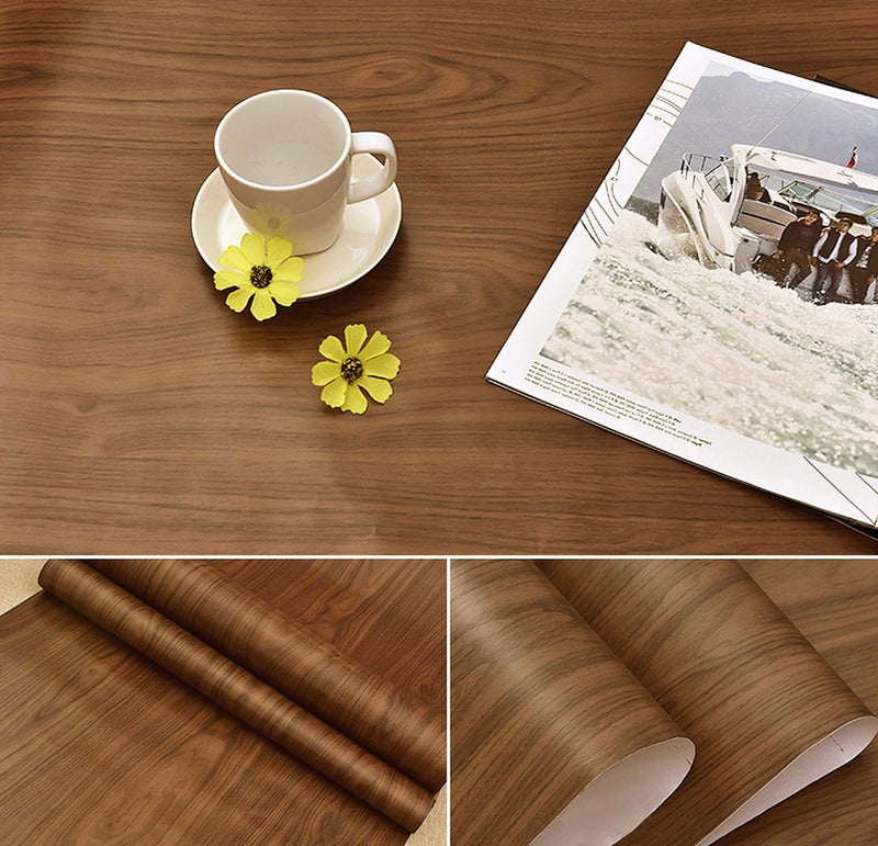 wolpin DIY Door Wallpaper (45 x 300 CM) | Vinyl Wood Texture Shelf Liner for Furniture, Table Top, Wardrobe, Cupboard & Almirah Makeover | Self Adhesive PVC Sheet in Brown for Home Decoration - Image 2