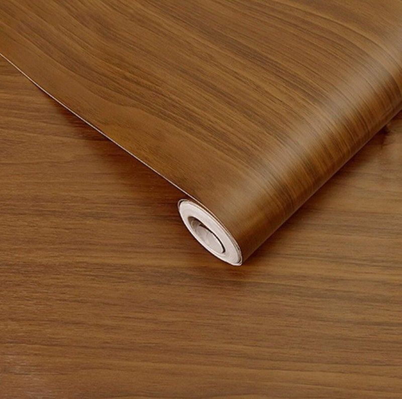 wolpin DIY Door Wallpaper (45 x 300 CM) | Vinyl Wood Texture Shelf Liner for Furniture, Table Top, Wardrobe, Cupboard & Almirah Makeover | Self Adhesive PVC Sheet in Brown for Home Decoration - Image 1