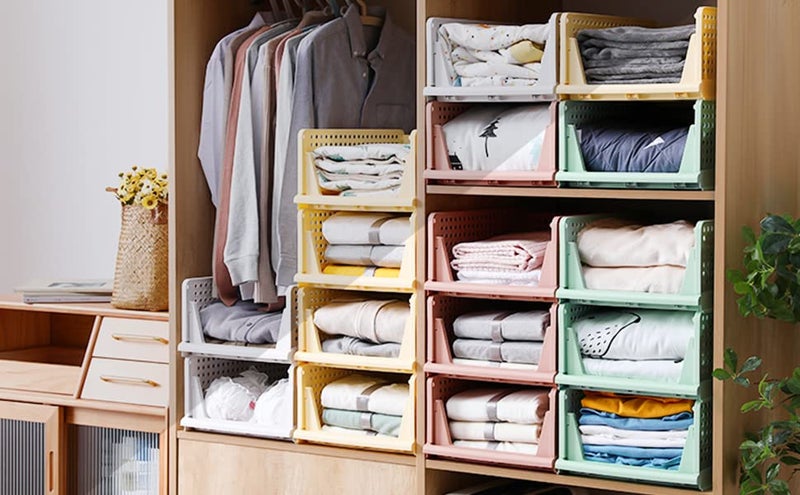 SpaceOrganizer Plastic Collapsible Wardrobe Storage Drawer Units Clothes Drawer Organisers Bookcases Foldable Basket Grey 5Pcs