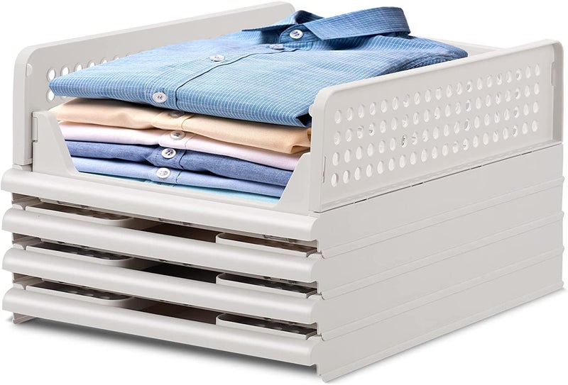 SpaceOrganizer Plastic Collapsible Wardrobe Storage Drawer Units Clothes Drawer Organisers Bookcases Foldable Basket Grey 5Pcs