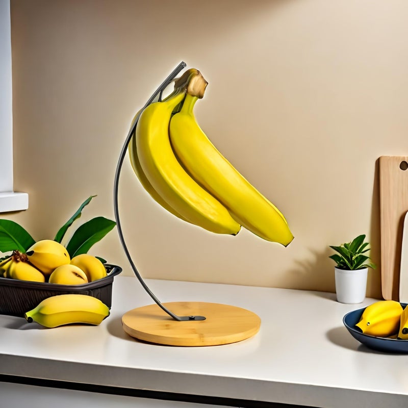 TIEYIPIN Banana Holder  Iron  Bamboo Fruit Stand for Bananas Grapes  More  Keeps Fruits Fresh  Also Great for Headphones  Accessories  Easy Assembly with Tools Included