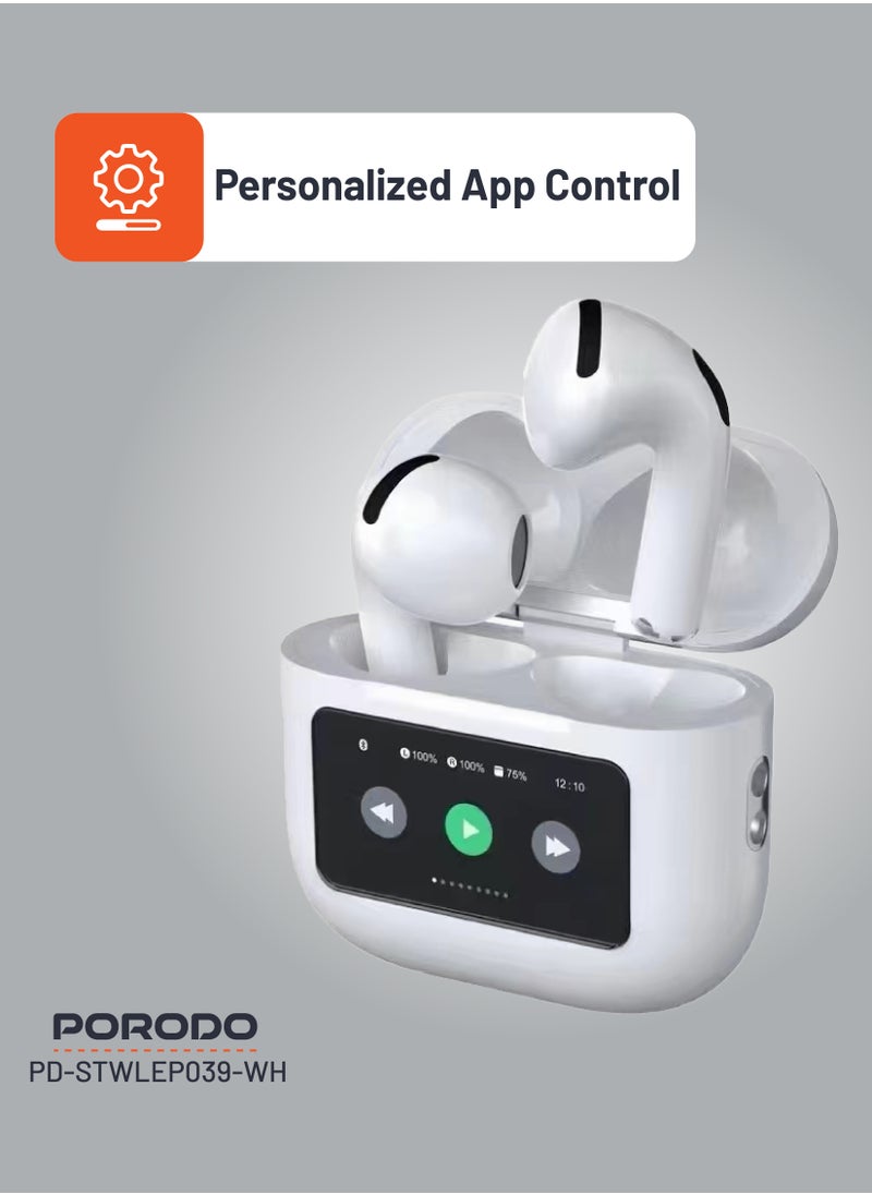porodo - Glimpse TWS Earbuds with Touch Display / App Control / High-Fidelity Audio / Touch Control Earbuds / Music / Calls - White - Image 1