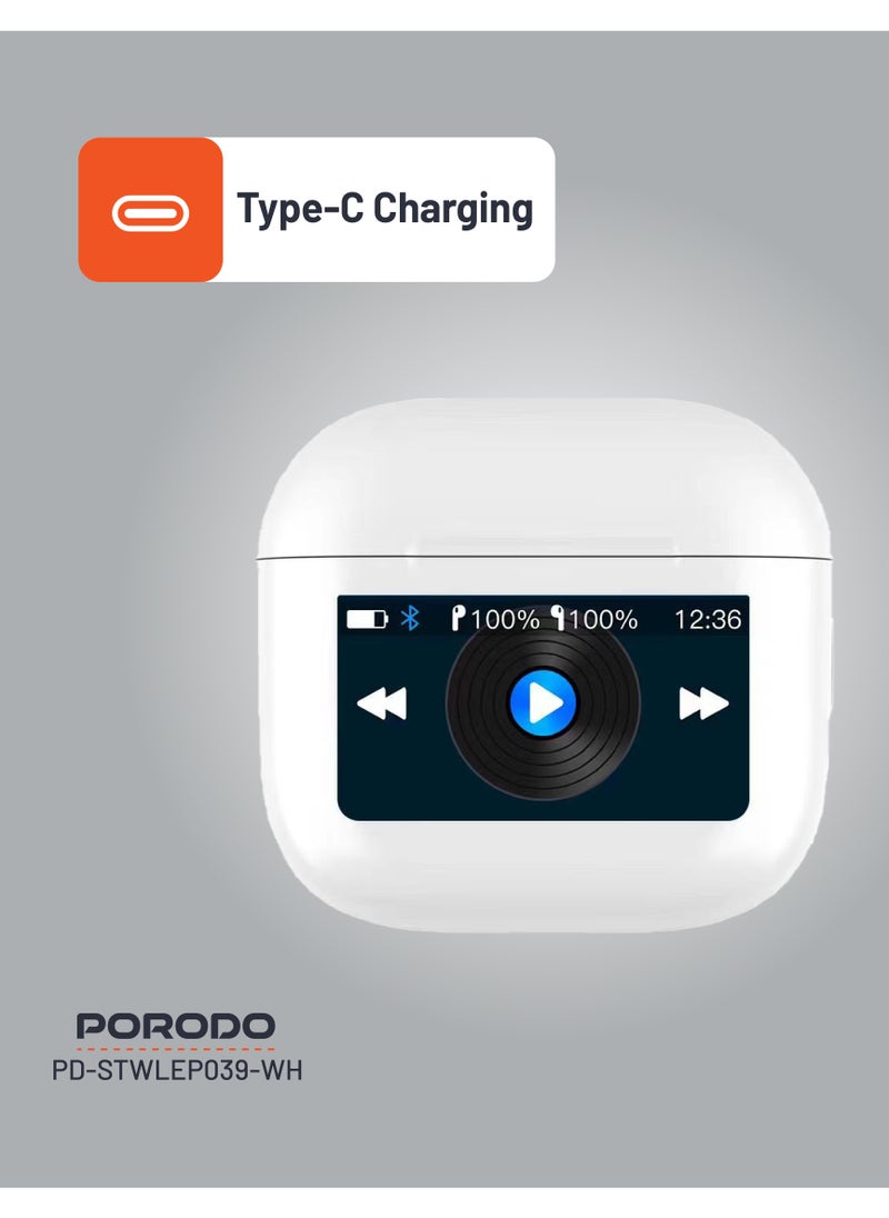 porodo - Glimpse TWS Earbuds with Touch Display / App Control / High-Fidelity Audio / Touch Control Earbuds / Music / Calls - White - Image 1