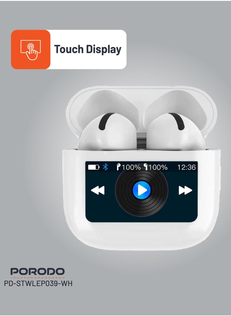 porodo - Glimpse TWS Earbuds with Touch Display / App Control / High-Fidelity Audio / Touch Control Earbuds / Music / Calls - White - Image 1
