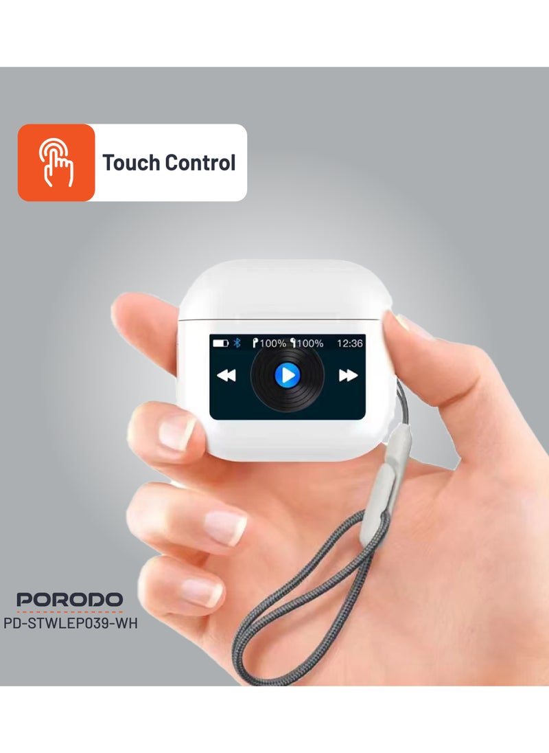 porodo - Glimpse TWS Earbuds with Touch Display / App Control / High-Fidelity Audio / Touch Control Earbuds / Music / Calls - White - Image 1