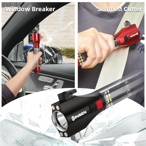 SINSEN Car Window Breaker Seatbelt Cutter, Emergency Escape Tool with Compass, Multi Tactical Safety Hammer Rescue Kit - Image 3