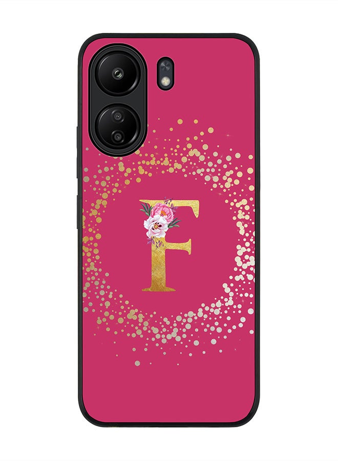 Stylizedd Rugged Black edge case for Xiaomi Poco C65 Case Cover- Custom Monogram Initial Letter Floral Pattern Alphabet- F (Deep Pink rose) - Image 1