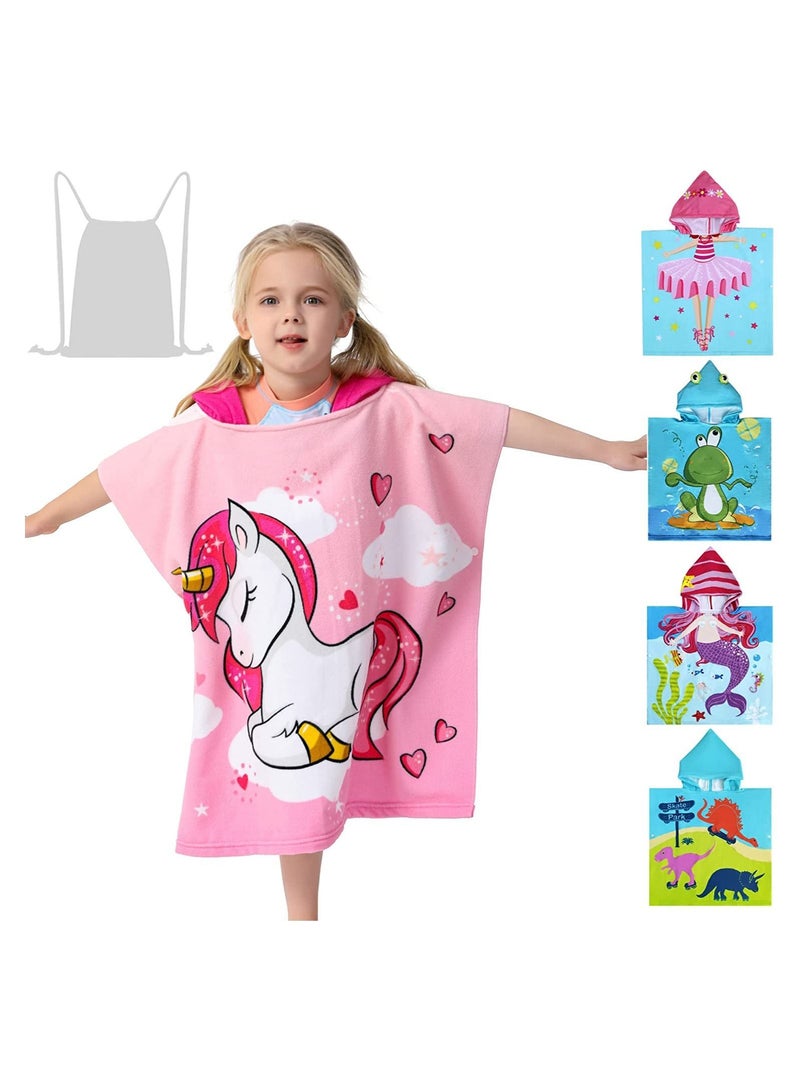 Kids Bath Towel for 1-6 Years Toddler, 1Pcs Hooded Towel, Microfiber Super Soft Robe Poncho Bathrobe, Boys Girls Swimming Beach Holiday Water Playing Pool Coverups (3D Unicorn) - Image 2