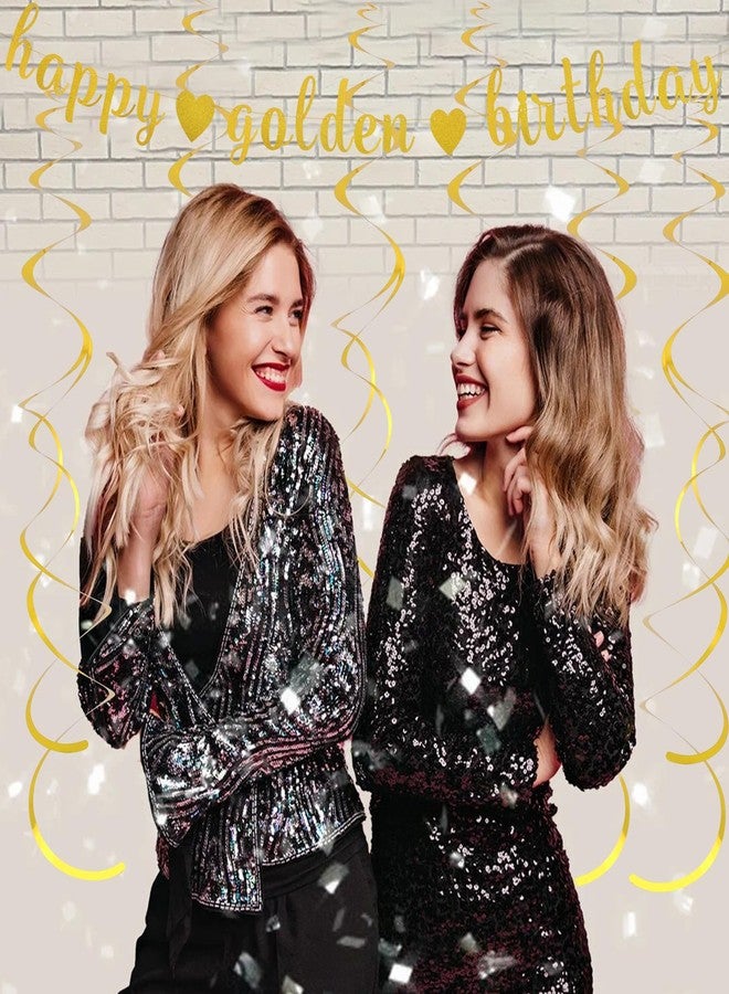Vovii Happy Golden Birthday Banner and 6Pcs Hanging Swirls for Golden Birthday Party Decorations Decor Gifts for Women Girls - Image 5
