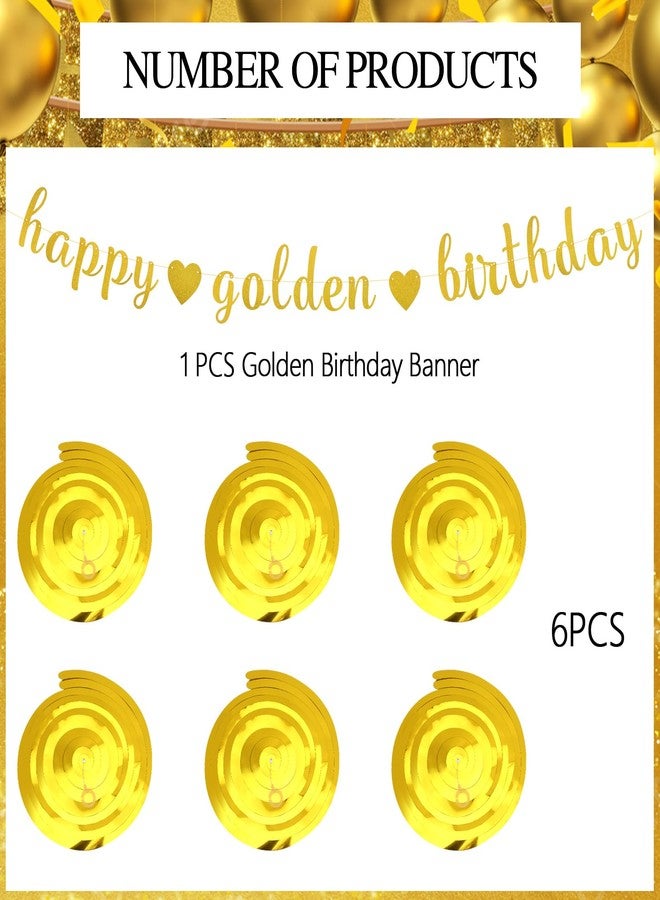 Vovii Happy Golden Birthday Banner and 6Pcs Hanging Swirls for Golden Birthday Party Decorations Decor Gifts for Women Girls - Image 3