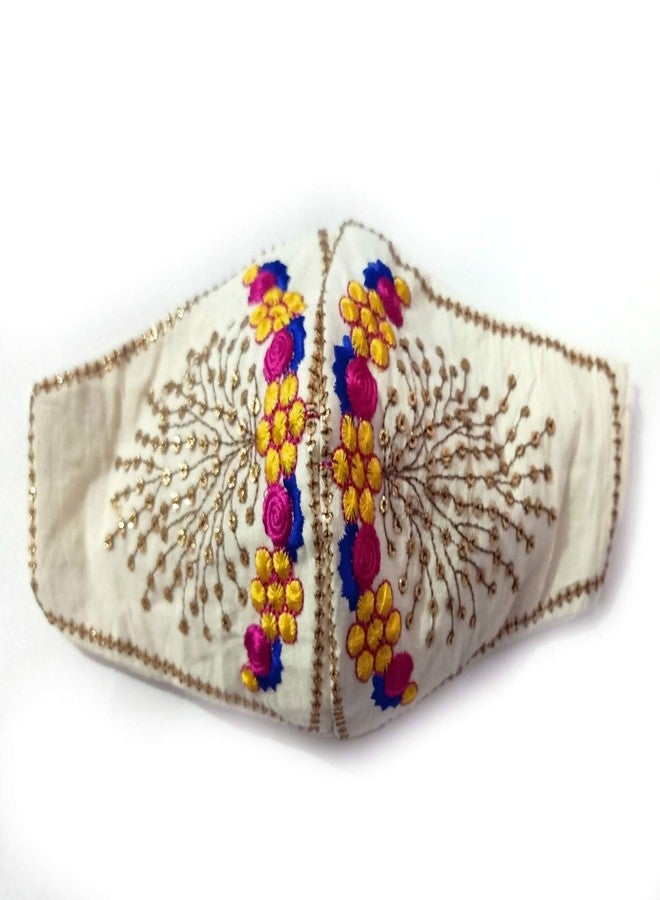 MSA Pure Cotton Multicolor Hand Embroidered Face Masks Reusable and Washable Face Mask - Pack of 2,Wedding mask for Couple,Flower Design mask - Image 4