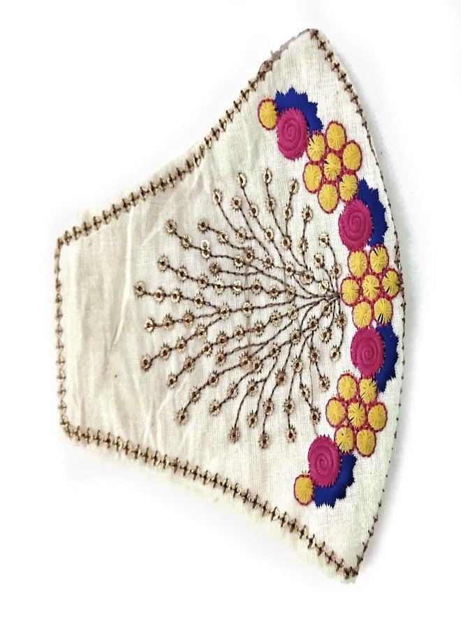 MSA Pure Cotton Multicolor Hand Embroidered Face Masks Reusable and Washable Face Mask - Pack of 2,Wedding mask for Couple,Flower Design mask - Image 1