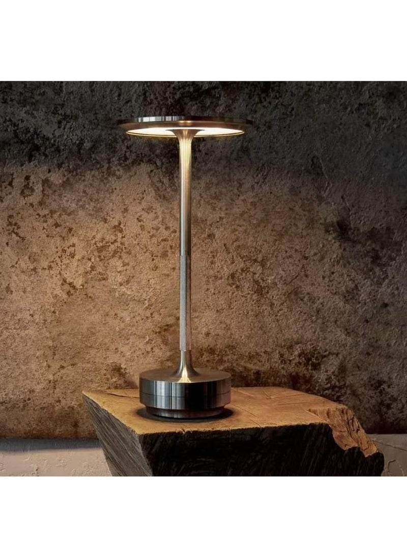 Rechargeable Cordless LED Table Lamps Touch Sensor Light Silver, 3-Levels Portable Dimming Wireless Battery Operated Lamp，Nightstand Lamp/Night Light/Restaurant Table/Outdoor/Coffee/Bar