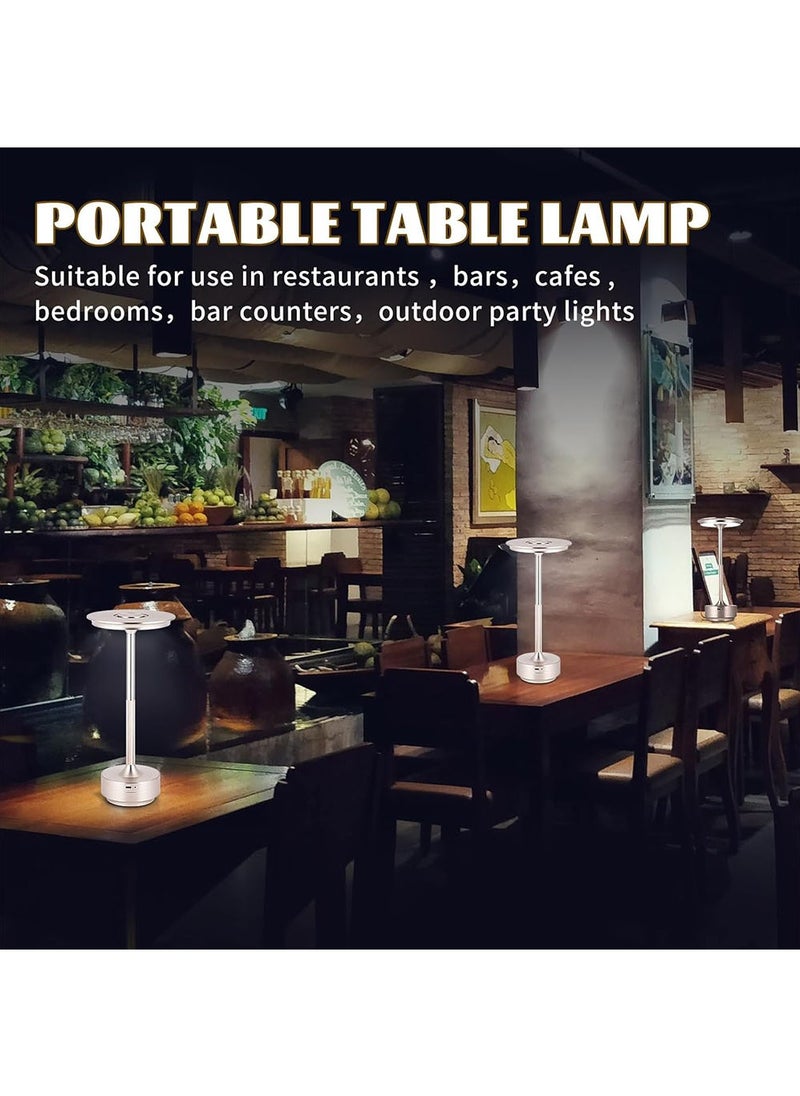 Rechargeable Cordless LED Table Lamps Touch Sensor Light Silver, 3-Levels Portable Dimming Wireless Battery Operated Lamp，Nightstand Lamp/Night Light/Restaurant Table/Outdoor/Coffee/Bar
