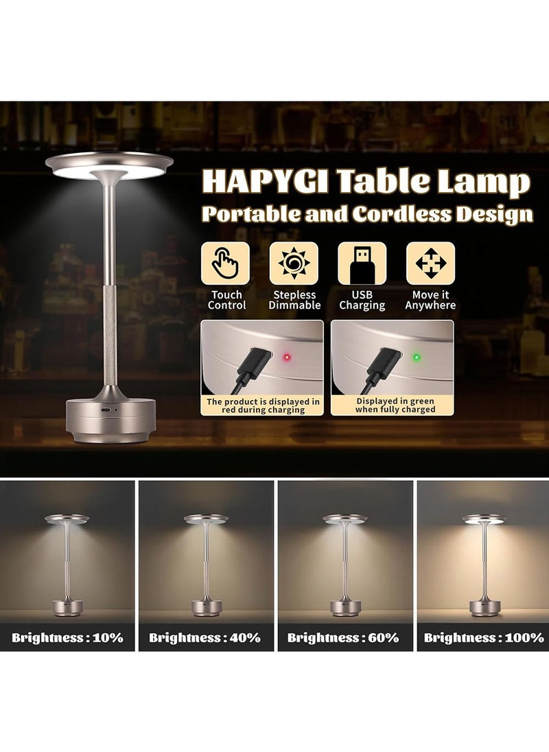 Rechargeable Cordless LED Table Lamps Touch Sensor Light Silver, 3-Levels Portable Dimming Wireless Battery Operated Lamp，Nightstand Lamp/Night Light/Restaurant Table/Outdoor/Coffee/Bar