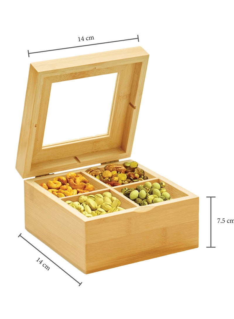 Jinou Nuts Container - Made with Premium Quality Bamboo Material with Transparent Glass Lid – Dry Fruits And Nuts Tray Box For Dry Fruits, Dates, Chocolates And Candies. - Image 1