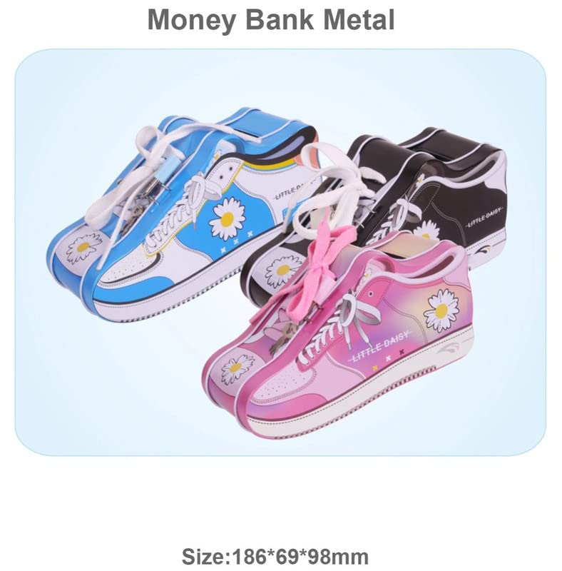 Crackles Sports Shoes Shape Metal Coin Bank with Lock and Key for Kids Room Decoration- Assorted Print & Colors- Pack of 1 - Image 2