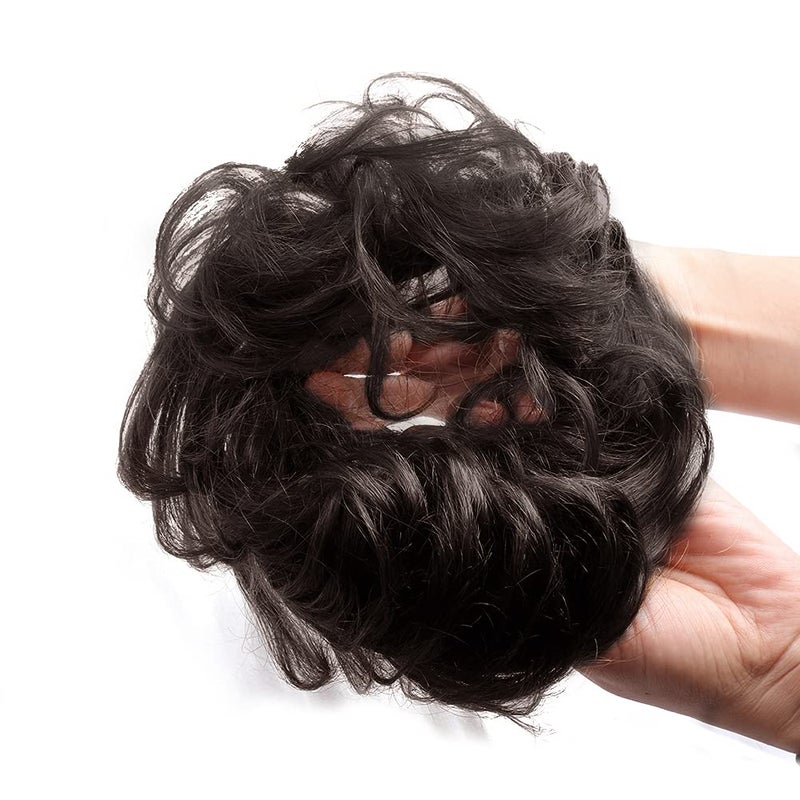 Bella Hair 100 Real Human Hair Scrunchie Messy Bun Hair Pieces for Women Natural Looking Elastic Wavy Curly UpDo Chignon Extensions 1B Natural Black