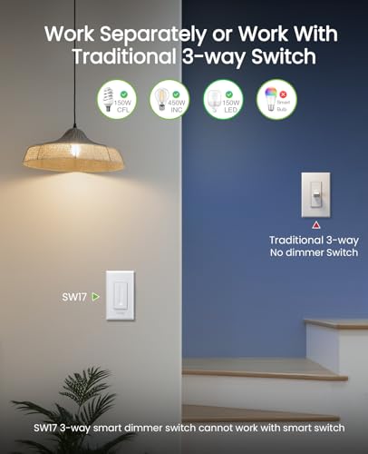 GHome Smart 3 Way Dimmer Smart Switch Can Work Separately Or Work with Traditional 3-Way Switch, Compatible with Alexa, Google Assistant, Neutral Wire Required, 2.4GHz WiFi Only, FCC Certified, 3 Pack - Image 3