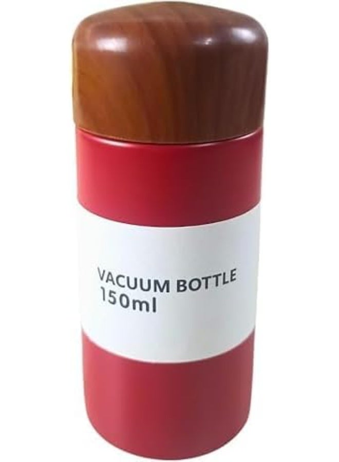 ترمس قهوة حراري 150 مل ستانلس ستيل بغطاء شكل خشب – حافظ للحرارة والبرودة - Image 1