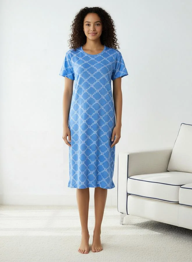 سبلاش فيڤ قميص نوم مطبوع بأكمام قصيرة