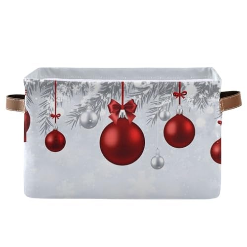senya Christmas Basket New Year Fir Branches Red Christmas Balls Foldable Fabric Collapsible Storage Bins Organizer Bag for Storage Clothes - Image 1