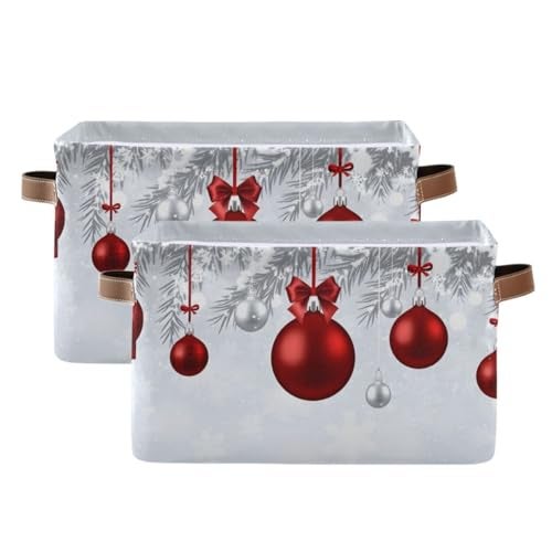 senya Christmas Basket New Year Fir Branches Red Christmas Balls Foldable Fabric Collapsible Storage Bins Organizer Bag for Storage Clothes - Image 3
