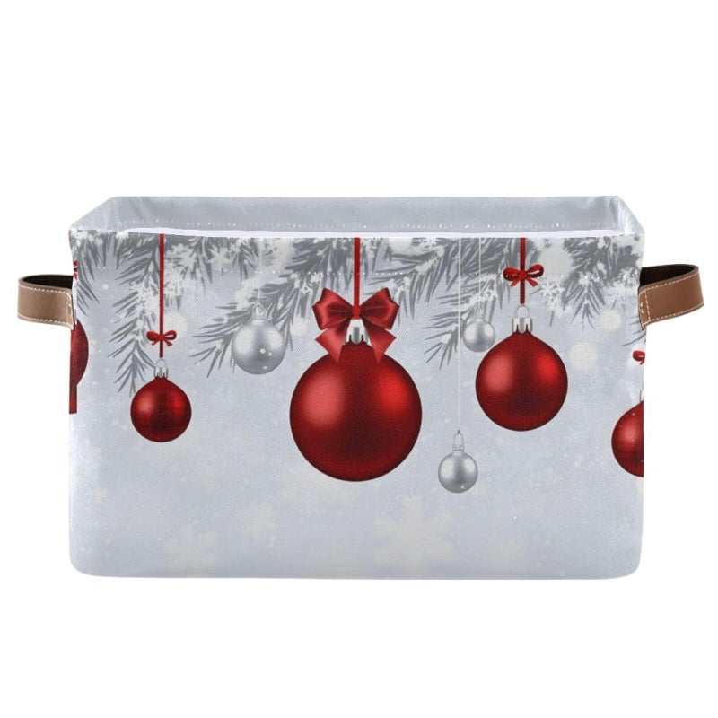 senya Christmas Basket New Year Fir Branches Red Christmas Balls Foldable Fabric Collapsible Storage Bins Organizer Bag for Storage Clothes - Image 2