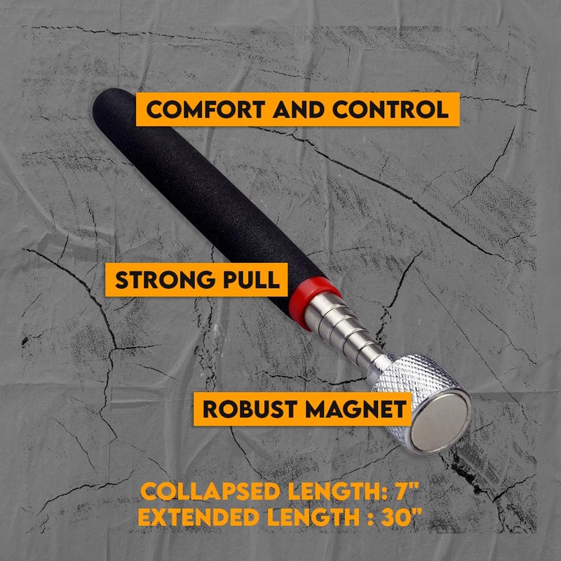 SE 30-inch Telescoping Magnetic Pick-Up Tool, Extendable Magnetic Wand Pickup Tool for Mechanics, Household, Office & Industry, Stainless Steel, Black Handle - Image 5