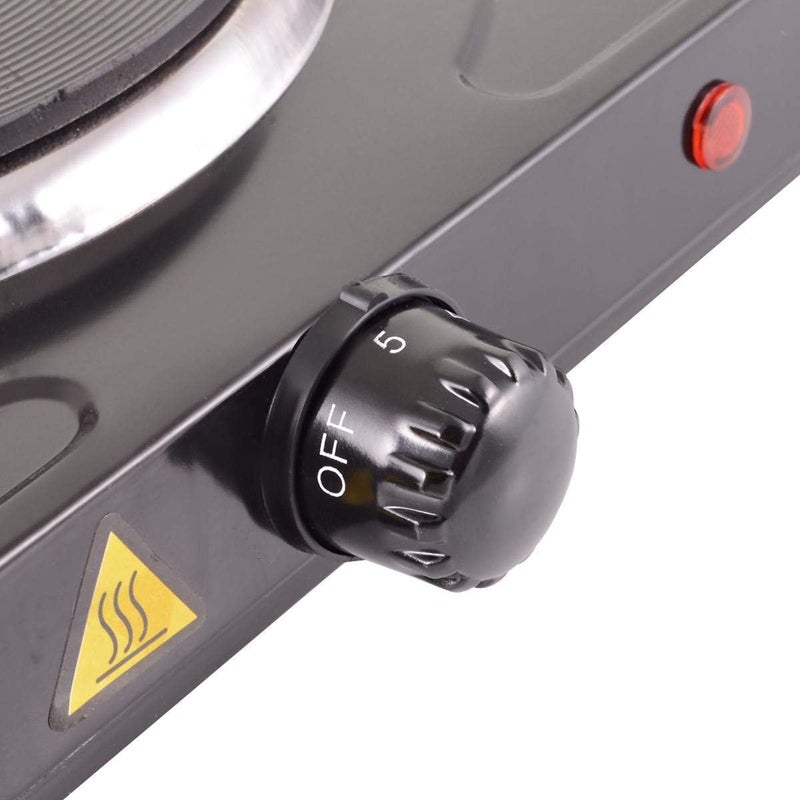Derovan Portable Double Burner Hot Plate – Black Electric Stove with Dual Cast‑Iron Plates, Adjustable Heat & Safety Features - Image 3