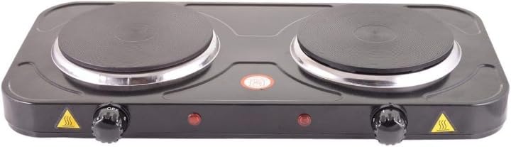 Derovan Portable Double Burner Hot Plate – Black Electric Stove with Dual Cast‑Iron Plates, Adjustable Heat & Safety Features - Image 1