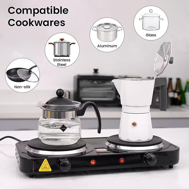 Derovan Portable Double Burner Hot Plate – Black Electric Stove with Dual Cast‑Iron Plates, Adjustable Heat & Safety Features - Image 4